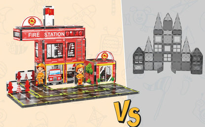 Fire Station Magnetic Construction Playset – Interactive Parking Garage with Vehicles, Ramps, and Traffic Signs for Boys and Girls