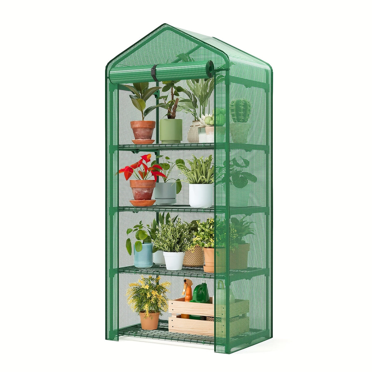 Portable Outdoor Tomato Greenhouse with Wheels – Roll-Up Door, 3-Tier Shelves for Plants, Flowers & Winter Weather Protection
