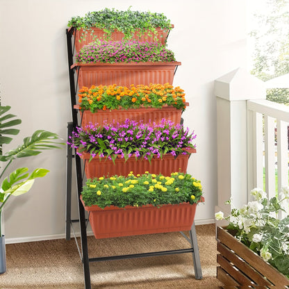 Five Tier Vertical Garden Planter Box – 4 Feet Space-Saving Wall Grower for Herbs, Flowers, or Veggies that Beautifies Small Areas