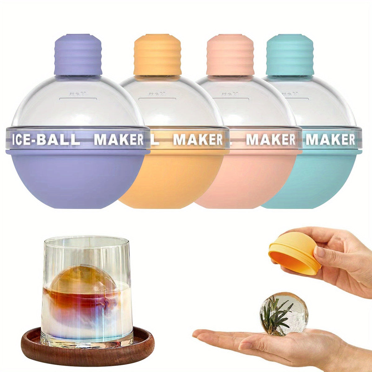 Silicone Ice Ball Maker - 4pcs Round Sphere Ice Mold for Whiskey and Cocktails, 2.5in Durable Kitchen Accessory for Home Bar, Drinks, and Entertaining
