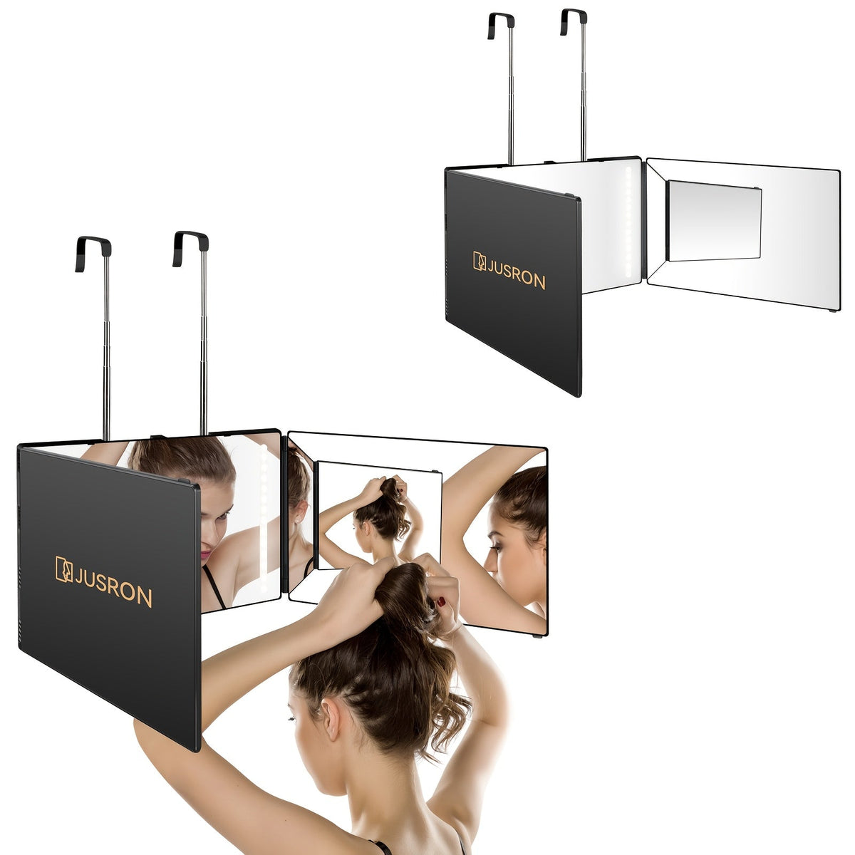Self Haircut Mirror with LED – 360 View Anti-Fog, USB Rechargeable, Tri-Fold Mirror for Home Grooming, Salon, and Gift Ideas