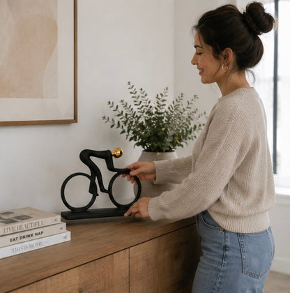 Abstract Cyclist Statue Decor - Modern Resin Bicycle Rider Figurine for Office Living Room and Sports Inspired Decoration