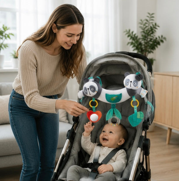 Baby Stroller Arch Toy - Plush Activity Hanging Toy with Sounds for Car Seats, Prams and Sensory Exploration