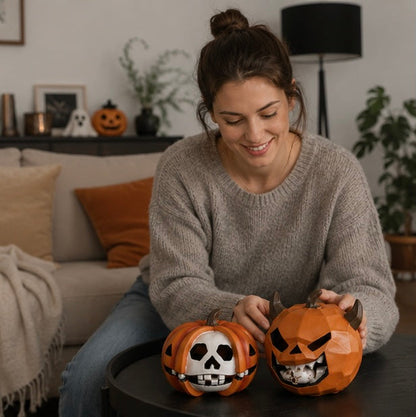 Halloween Pumpkin Skull Resin Figurine – Horror-Themed Decorative Ornament for Desktop Display, Creepy Crafts, and Festive Haunted Atmosphere Props