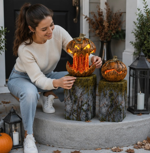 Halloween Talking Pumpkin Decoration – Sound-Activated Light-Up Pumpkin Head with Thrilling Effects for Haunted House Props and Party Cosplay Supplies