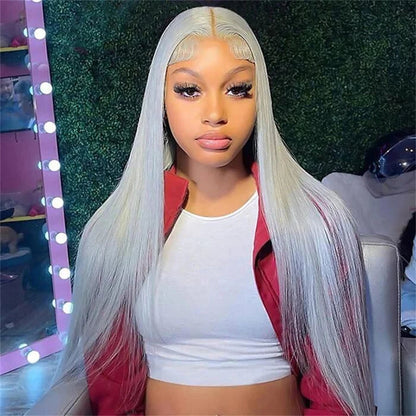 Silver Grey Lace Front Wig – 13 x 6 Pre-Plucked Human Hair Straight & Body Wave Blonde Wig for Women, Natural & Stylish Look
