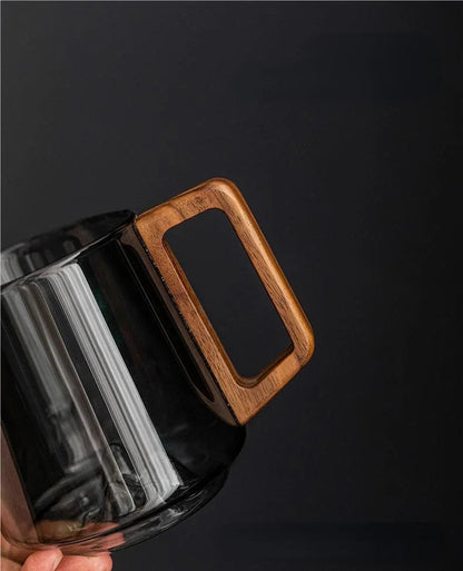 Guanshan Glass Cup with Wooden Handle – Large-Capacity Single-Layer Mug for Coffee, Tea & Juice