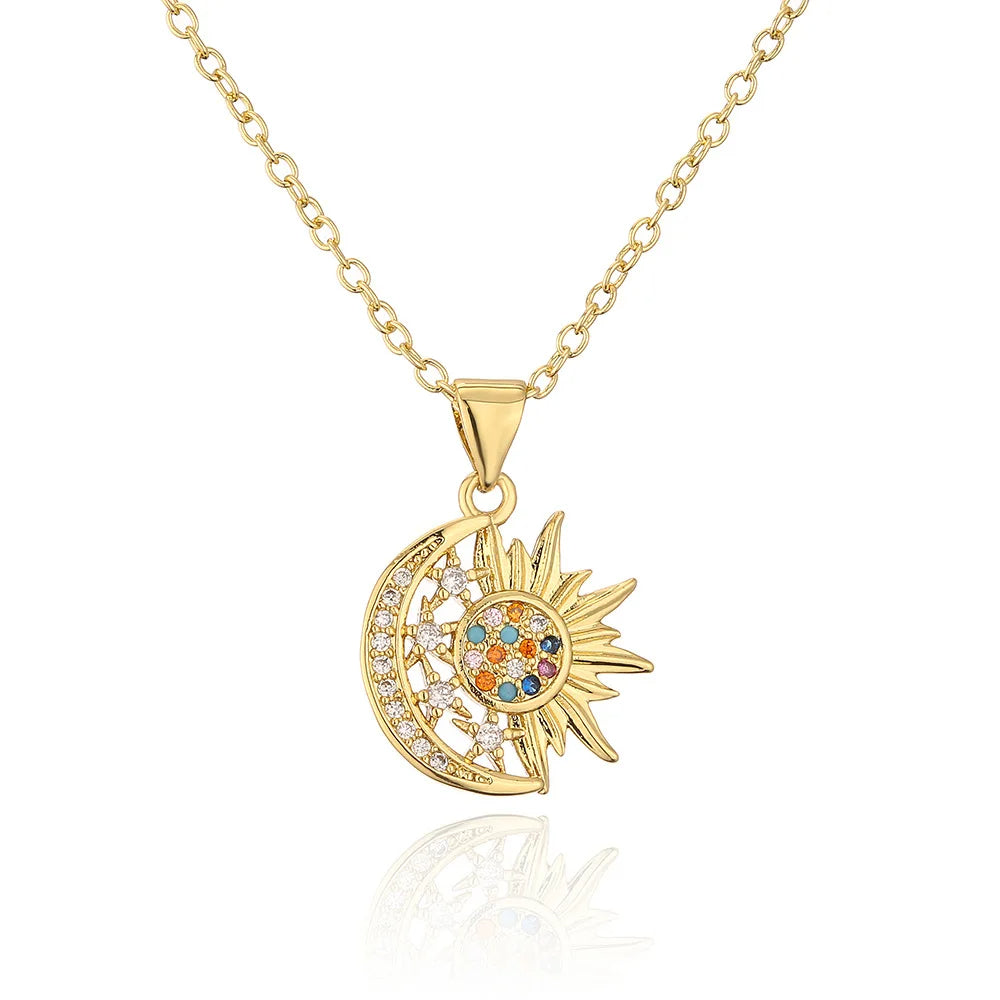 Celestial Elegance Sun & Moon Clavicle Chain Necklace – Stainless Steel Boho Pendant for the Starry-Eyed Dreamer