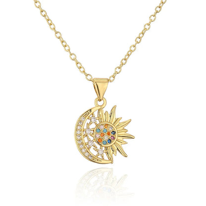 Celestial Elegance Sun & Moon Clavicle Chain Necklace – Stainless Steel Boho Pendant for the Starry-Eyed Dreamer
