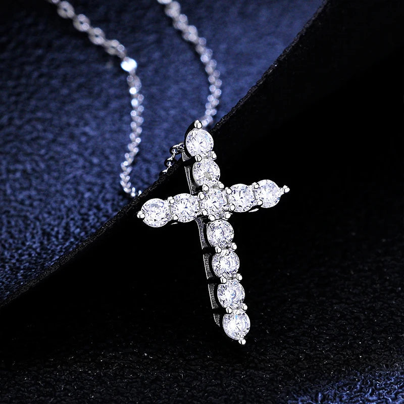 Gold-Plated Full Moissanite Cross Necklace – 11pcs VVS1 Sterling Silver 14K Gold Plated Pendant for Men & Women