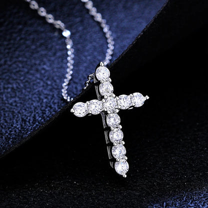 Gold-Plated Full Moissanite Cross Necklace – 11pcs VVS1 Sterling Silver 14K Gold Plated Pendant for Men & Women