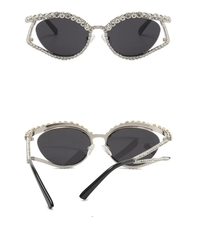 Diamond Cat Eye Hollow Concave Sunglasses – Trendsetting Street Photography Eyewear with Bold 3D Lens Shape for Fashion-Forward Women