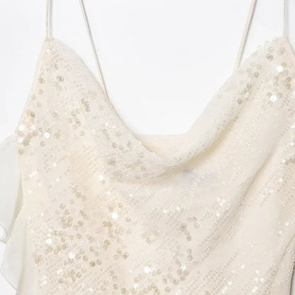 Women’s Tiered Sequin Cami Dress – Chic Backless Mini Dress for Fall Evening & Club Parties