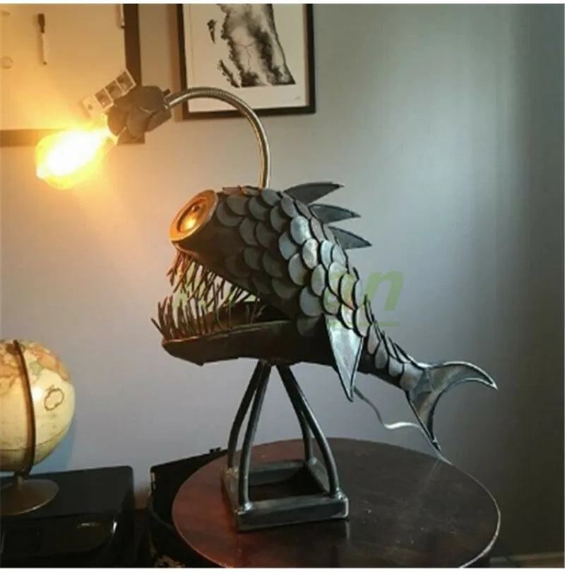 Modern LED Lantern Fish Table Lamp – Deep-Sea Inspired Desk Light for Bedroom, Study and Living Room Decor