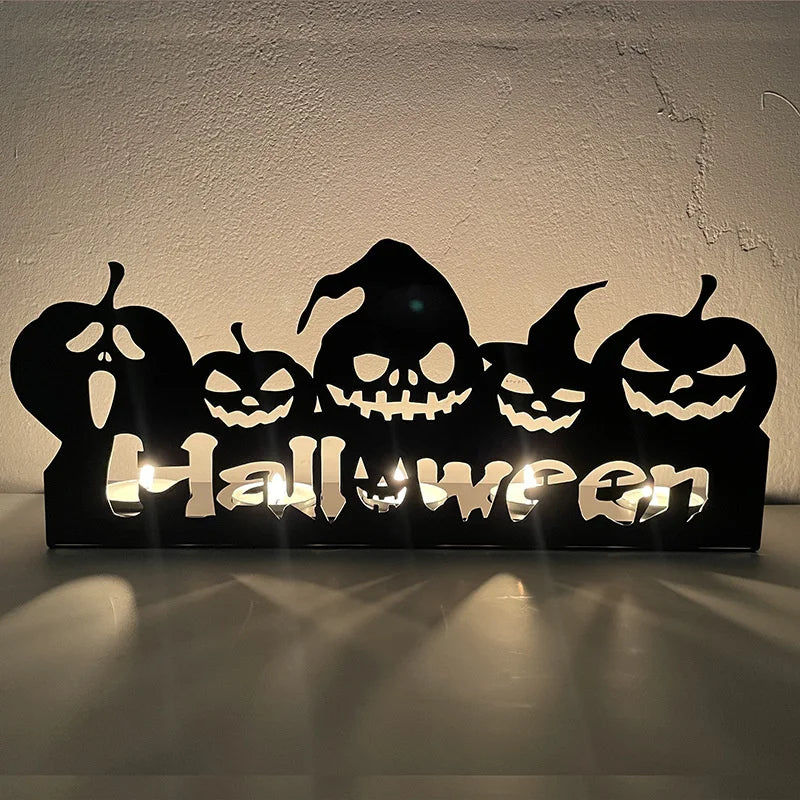 Halloween Gothic Candle Holder – Black Metal Candelabra for Spooky Ambience, Party Table Centerpiece, and Haunted Home Decoration