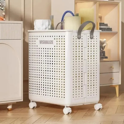 Foldable Laundry Basket with Wheels – Large PU Leather Hamper for Bathroom & Balcony Storage, Hand-Washable and Space-Saving Design