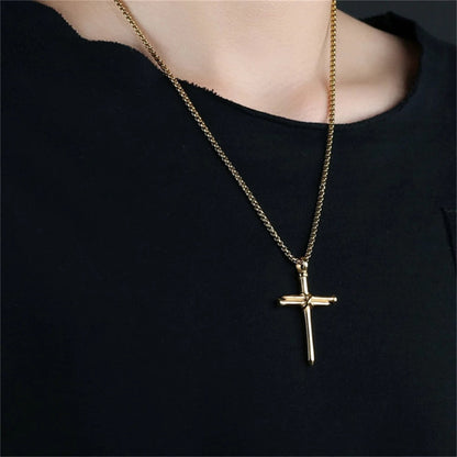 Vintage Stainless Steel Cross Nail Necklace – Christian Jesus Pendant for Men’s Punk Fashion
