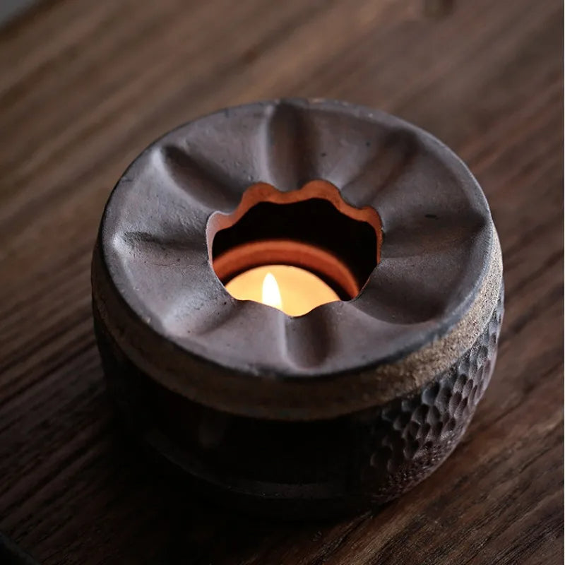 Ceramic Tea Stove & Teapot Warmer Set – Hammered Stoneware, Tea-Light Heated