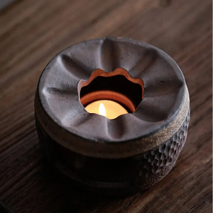 Ceramic Tea Stove & Teapot Warmer Set – Hammered Stoneware, Tea-Light Heated