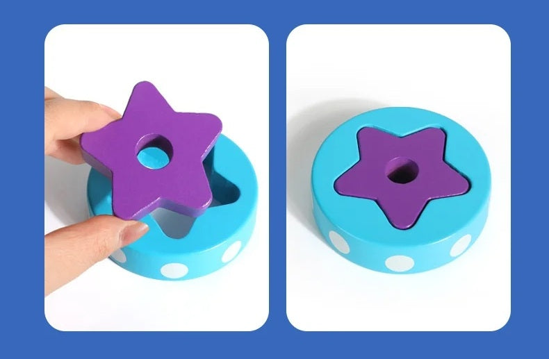 Rocket Tower Wooden Blocks Game – Montessori-Inspired Color & Shape Stacking Toy for Kids’ Cognitive Learning and Fine Motor Development