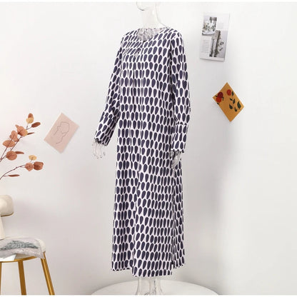 Floral Geometric Split Dress – Women’s Summer Long Sleeve V-Neck Ankle-Length Print Dress for Casual Fashion and Comfortable Elegance