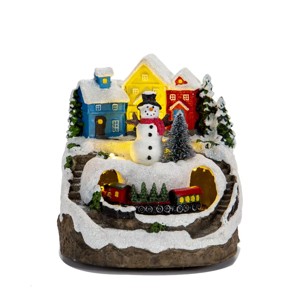 Christmas Popcorn Scene Music Gift Box – Rotating Santa Village Tabletop Decoration with Lights, Holiday Display Ornament for Kids & Home