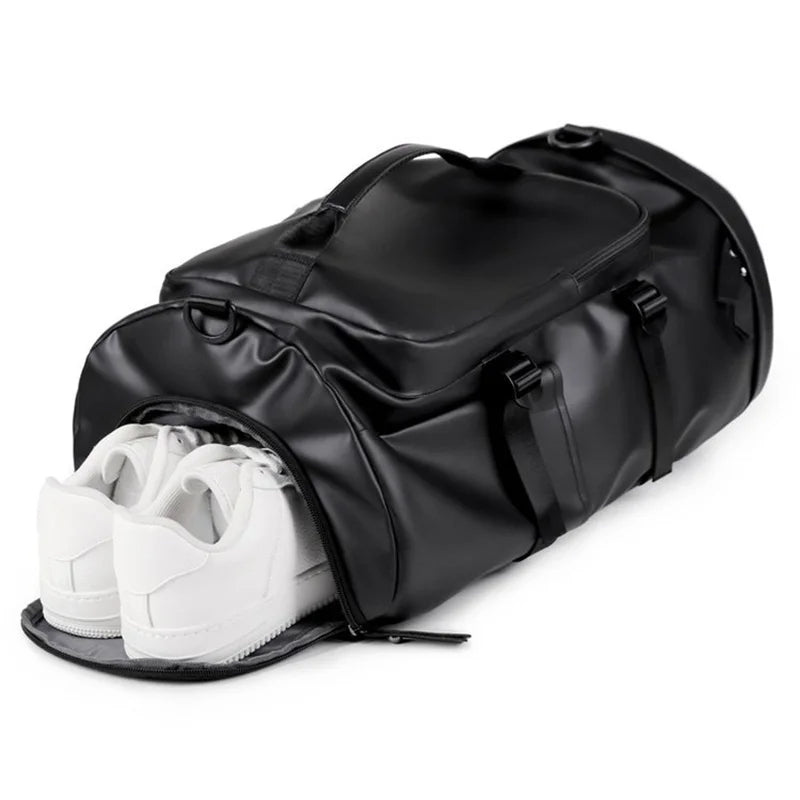 Gym Travel Backpack for Men & Women – Faux Leather Duffel Shoulder Bag, Durable Outdoor Sports and Fitness Weekender Gear