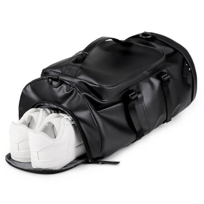 Gym Travel Backpack for Men & Women – Faux Leather Duffel Shoulder Bag, Durable Outdoor Sports and Fitness Weekender Gear