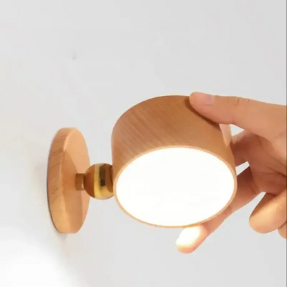 Wooden LED Bedside Reading Lamp – 360° Rotating Touch-Control Night Light, USB Rechargeable, Dimmable, Wall Mountable for Stylish Bedside Glow