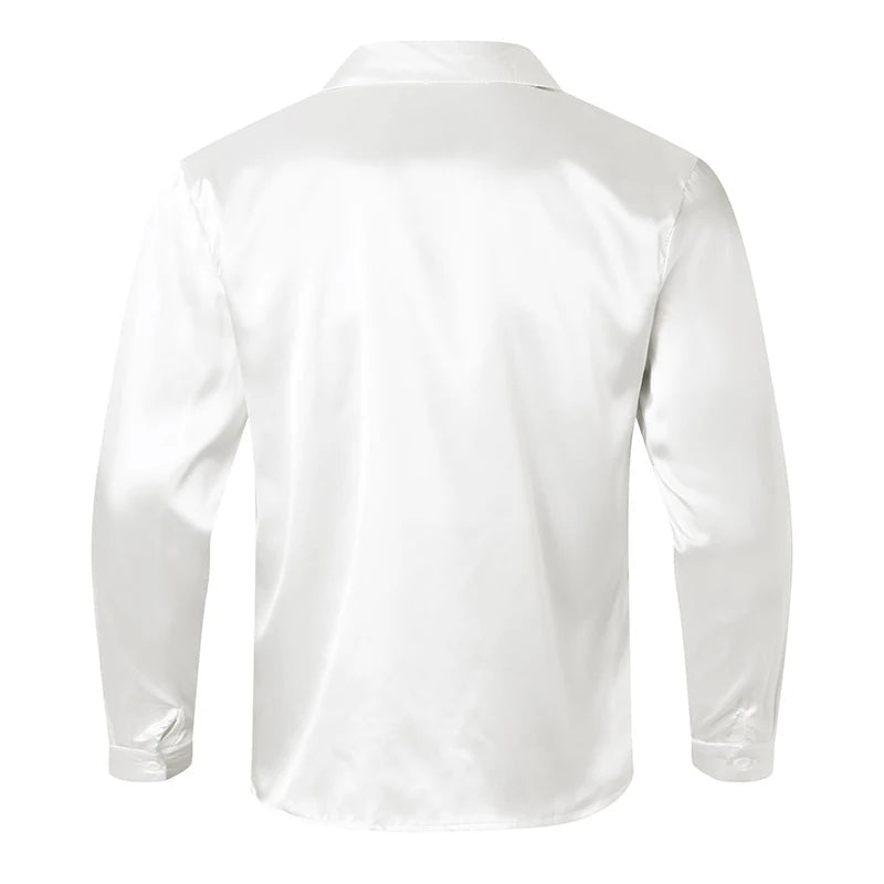 Men’s Irregular Trendy Silk Shirt – Vintage Turn-Down Collar Streetwear Cardigan for Loose, Sexy Autumn Fashion Energy