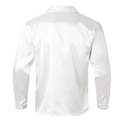 Men’s Irregular Trendy Silk Shirt – Vintage Turn-Down Collar Streetwear Cardigan for Loose, Sexy Autumn Fashion Energy