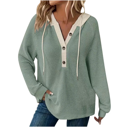 Casual Oversized Hooded Sweatshirt – Button Loose Round Neck Harajuku Streetwear for Sporty Comfort for Women