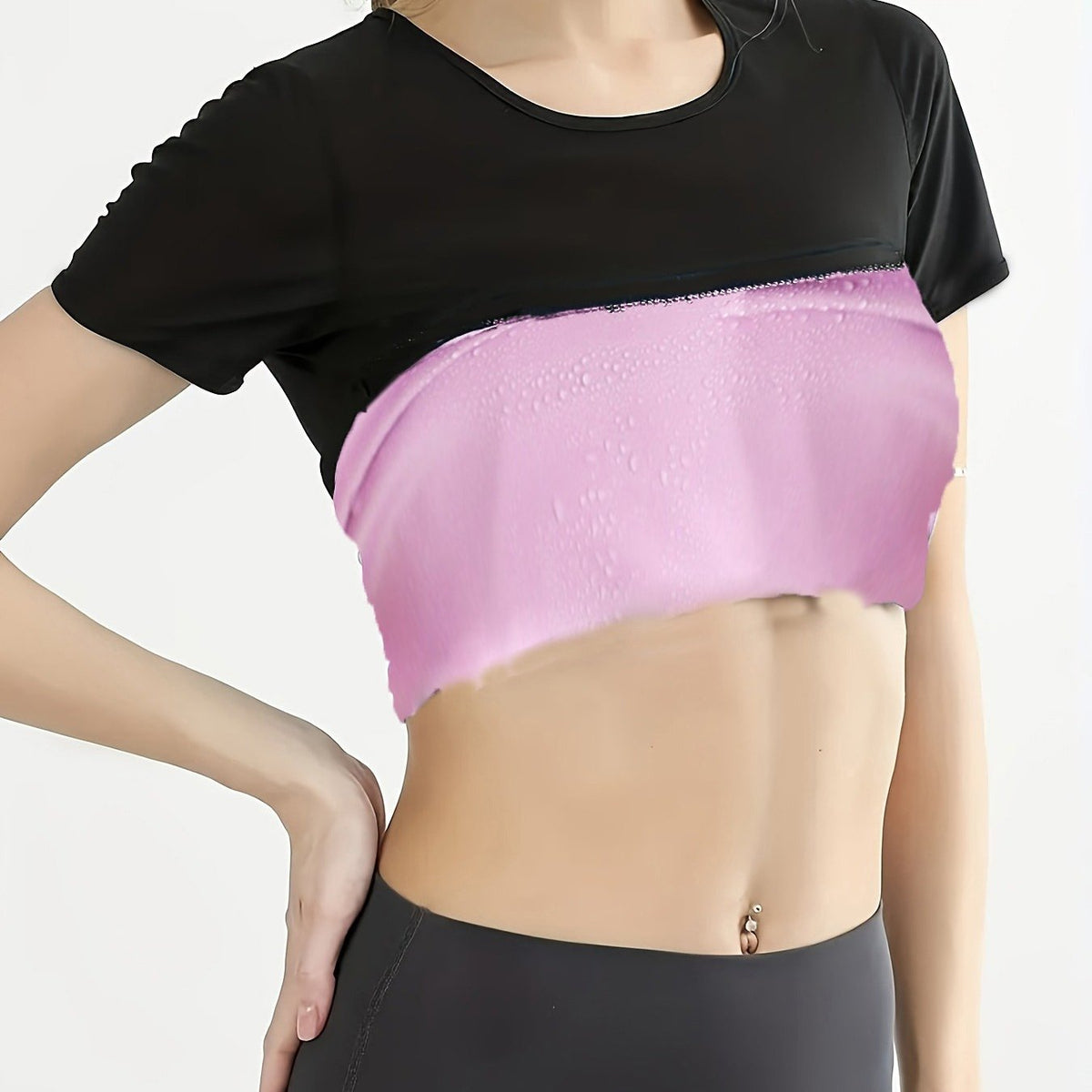 Women’s Short-Sleeved Sauna Workout T-Shirt – Stretchy Round-Neck Fitness Top for Weight-Loss Training & Daily Activewear