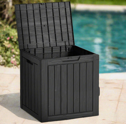 Black Outdoor Storage Box - 30 -Gallon Weatherproof Garden Organizer for Patio, Poolside, and Backyard Supplies