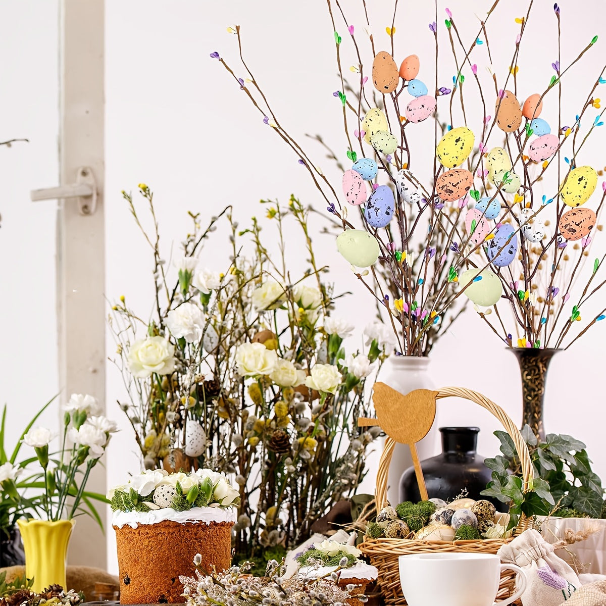 Spring Floral Easter Egg Plug-In Ornaments – 3/6/12pcs Miniature Eggs for Festive Floral Arrangements and Home Party Decor