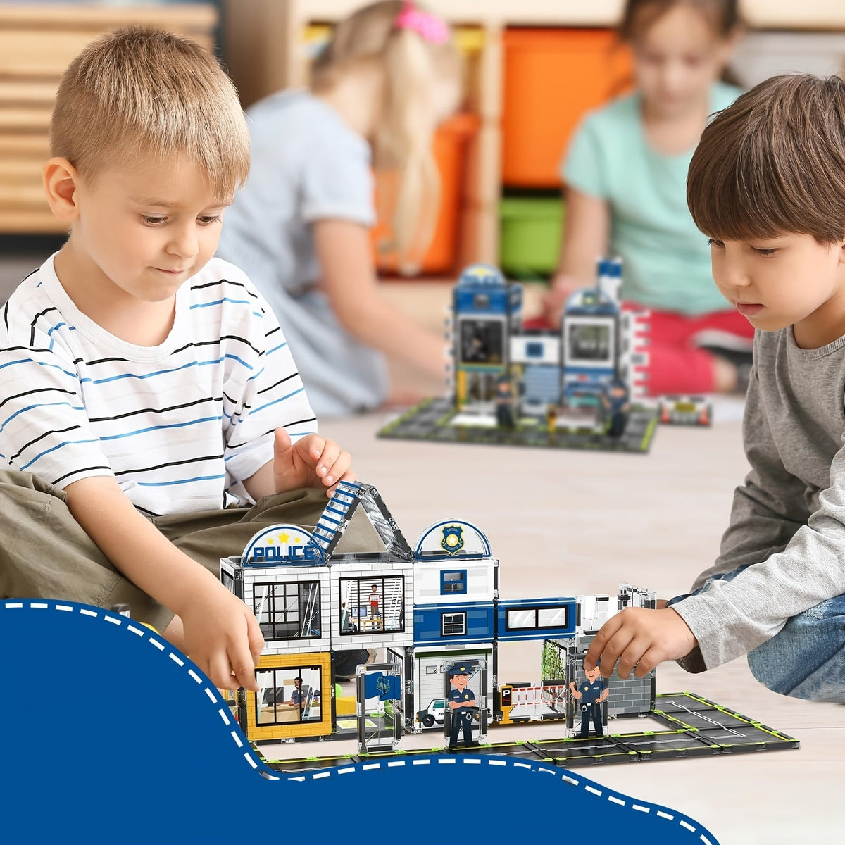 Magnetic Police & Fire Station Playset – Educational Garage Tower Construction Toys with Vehicles for Toddlers, Enhancing Creativity and Focus