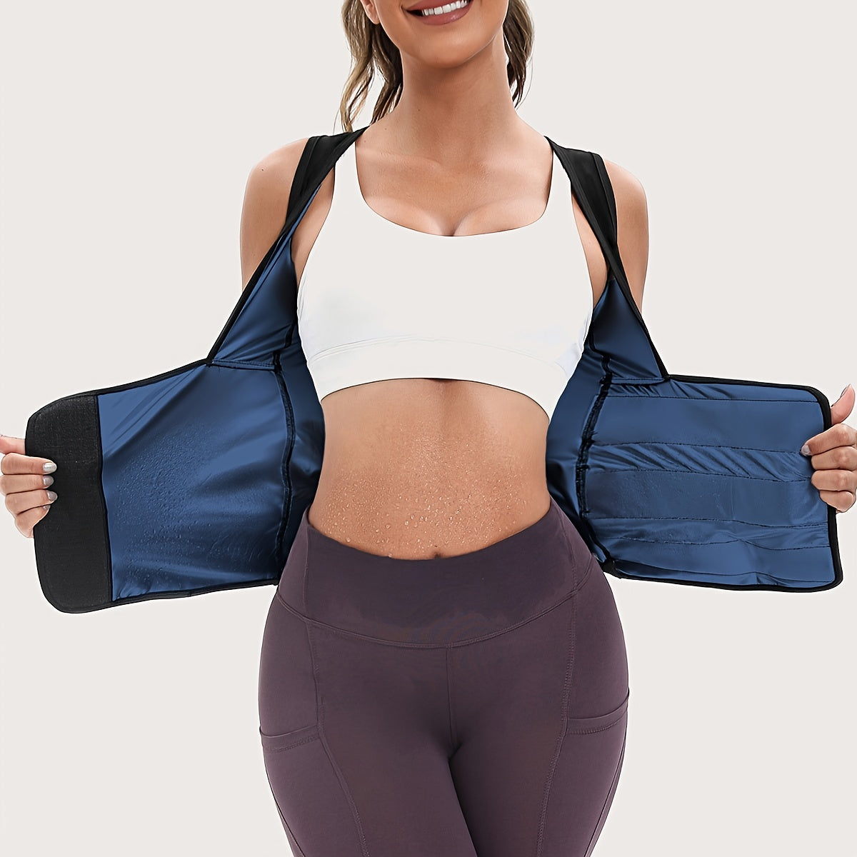Women’s Sauna Shapewear Suit – Waist-Cinching Fitness Jacket with PU Coating, Anti-Sagging Chest Support, Yoga Vest, and Abdominal Control Design