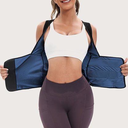 Women’s Sauna Shapewear Suit – Waist-Cinching Fitness Jacket with PU Coating, Anti-Sagging Chest Support, Yoga Vest, and Abdominal Control Design
