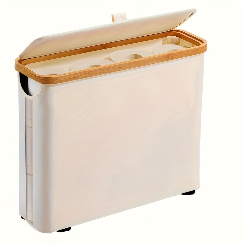 Bamboo Toilet Paper Storage Basket with Lid – Large Capacity Bathroom Organizer Holding Up to 9 Rolls