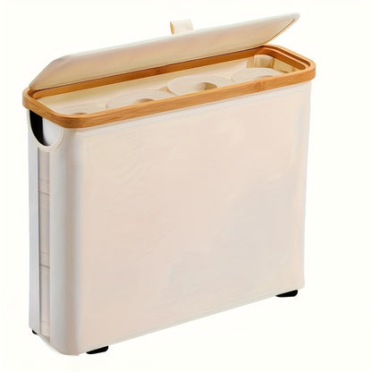 Bamboo Toilet Paper Storage Basket with Lid – Large Capacity Bathroom Organizer Holding Up to 9 Rolls