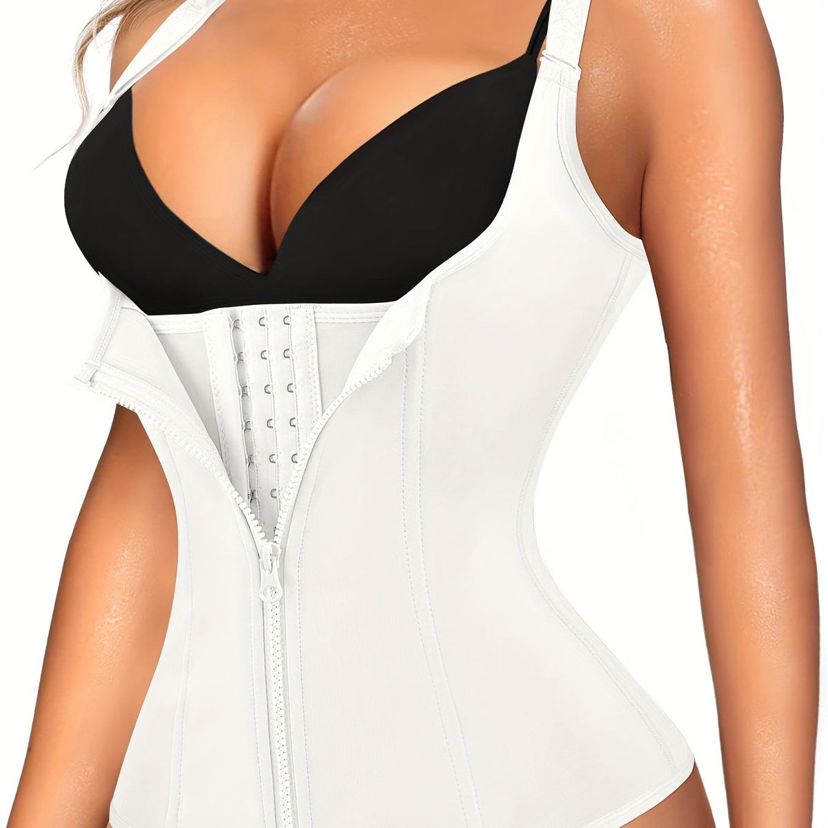 Women’s Open-Bust Tummy Control Black Zipper Cami Top –  Waist Trainer Shapewear for Curves and Hourglass Figure