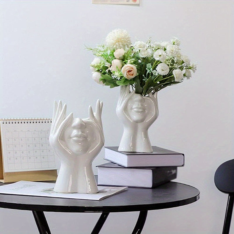 Modern Human Face Art Vase – Decorative Sculpture Planter for Dry Flowers, Table Centerpieces, Wedding, Office and Home Decor
