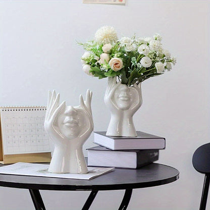 Modern Human Face Art Vase – Decorative Sculpture Planter for Dry Flowers, Table Centerpieces, Wedding, Office and Home Decor