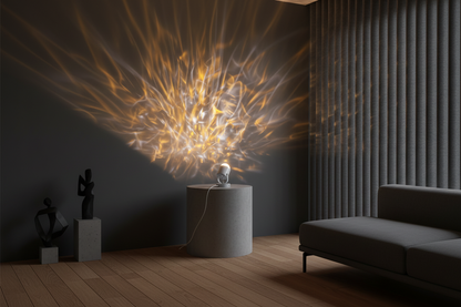 USB Plug-In Water Ripple Projection Lamp – Polished Metal Base with Adjustable Ambient Lighting for Any Room