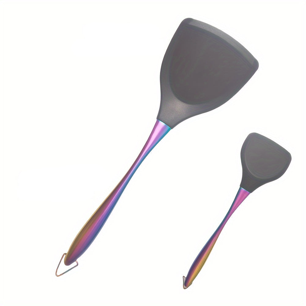 Titanium-Plated Stainless Steel Kitchen Spatula – High Heat Resistant, Silicone Cooking Tool with Ergonomic Grip and Vibrant Design