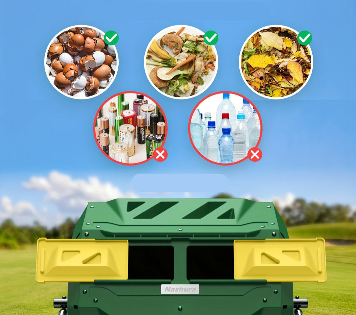 Dual Chamber Compost Tumbler Bin – 43-Gallon Efficient Rotating Waste Mixer with Gloves, Ideal for Eco-Friendly Gardening and Kitchen Recycling