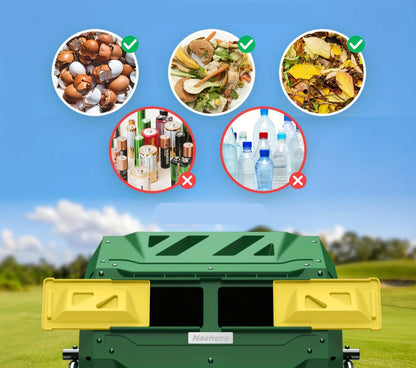 Dual Chamber Compost Tumbler Bin – 43-Gallon Efficient Rotating Waste Mixer with Gloves, Ideal for Eco-Friendly Gardening and Kitchen Recycling