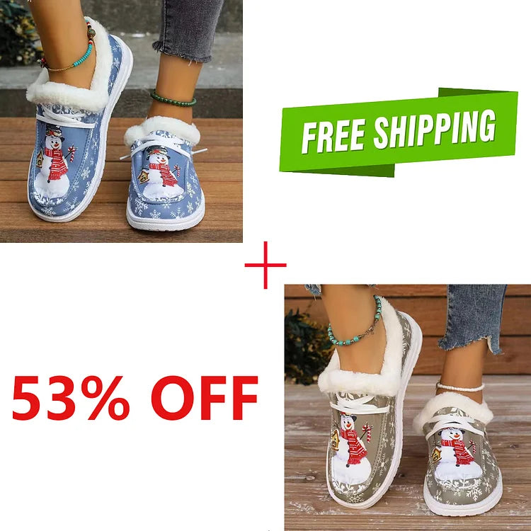 LAST DAY 50% OFF-Women's Comfort Plush Snowman Canvas Ankle Boots-Snowman Canvas Ankle Boots-Snowman Boots