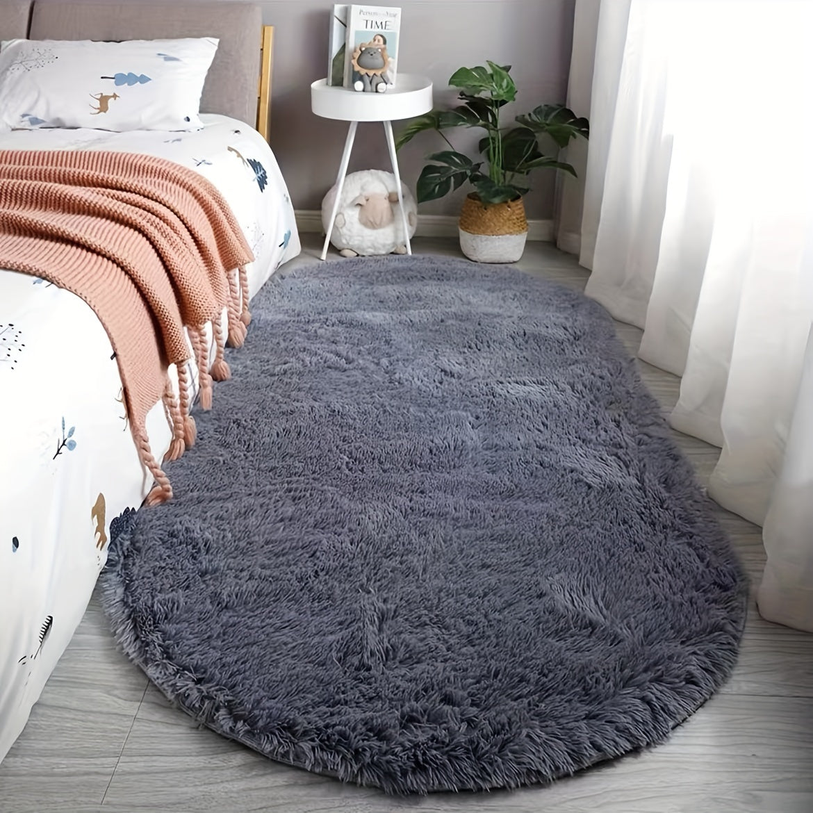 Oval Bedside Carpet Mat – Stylish Bedroom Rug for Bedside, Living Room Coffee Table Accent, and Cozy Modern Home Décor