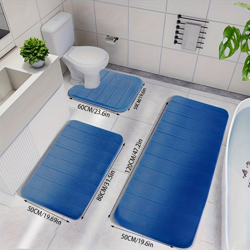 Memory Foam Bath Rug Set – 3pcs Soft, Non-Slip, Machine-Washable Mats for Shower, Kitchen, Bedroom & Indoor Floor Comfort